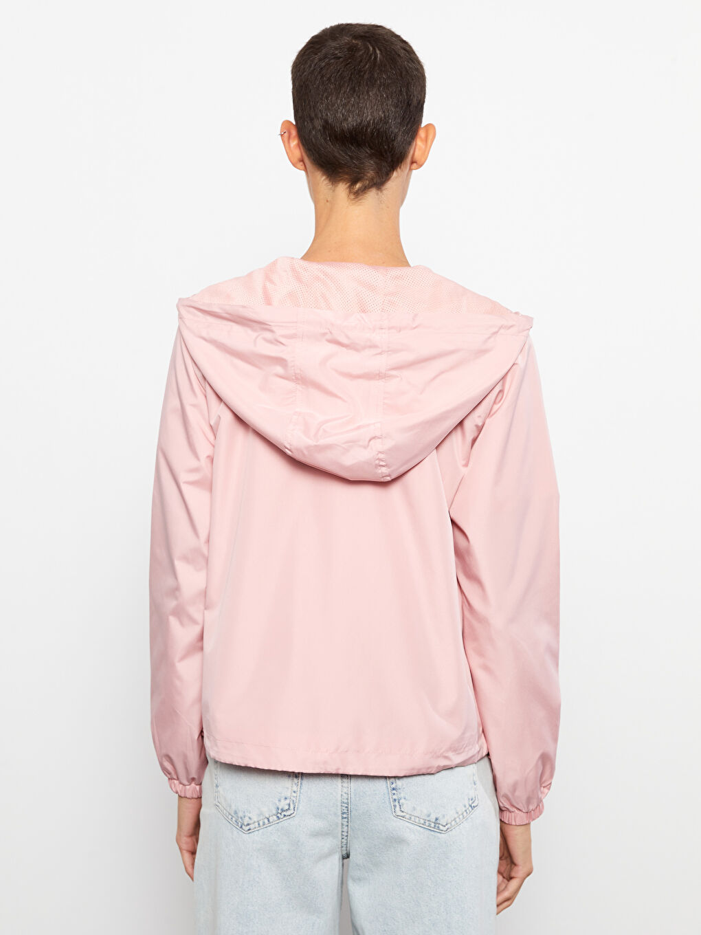 Pembe Kapüşonlu Kadın Yağmurluk-5