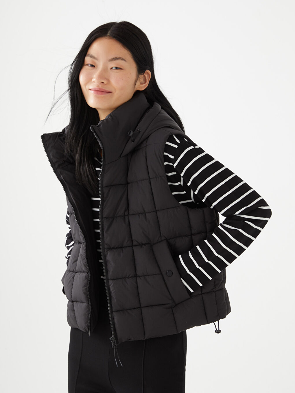 Hooded Patterned Women's Vest -S30408Z8-CVL