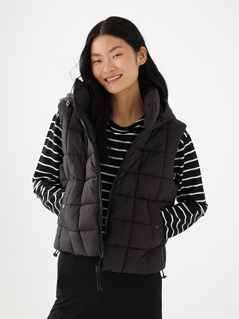 Hooded Patterned Women's Vest -S30408Z8-CVL