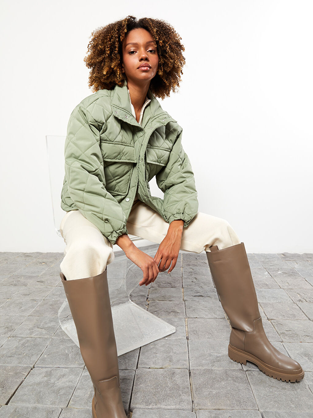 Turtle Neck Quilted Long Sleeve Women's Puffer -S30410Z8-SMG