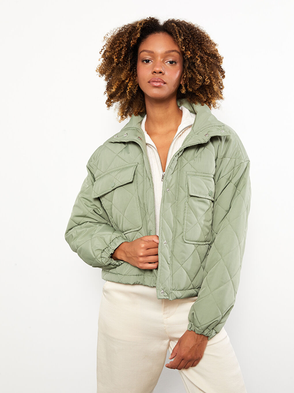 Turtle Neck Quilted Long Sleeve Women's Puffer -S30410Z8-SMG