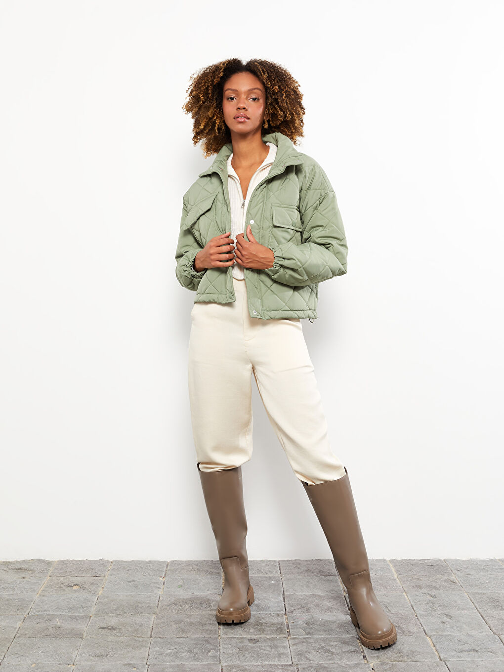 Turtle Neck Quilted Long Sleeve Women's Puffer -S30410Z8-SMG