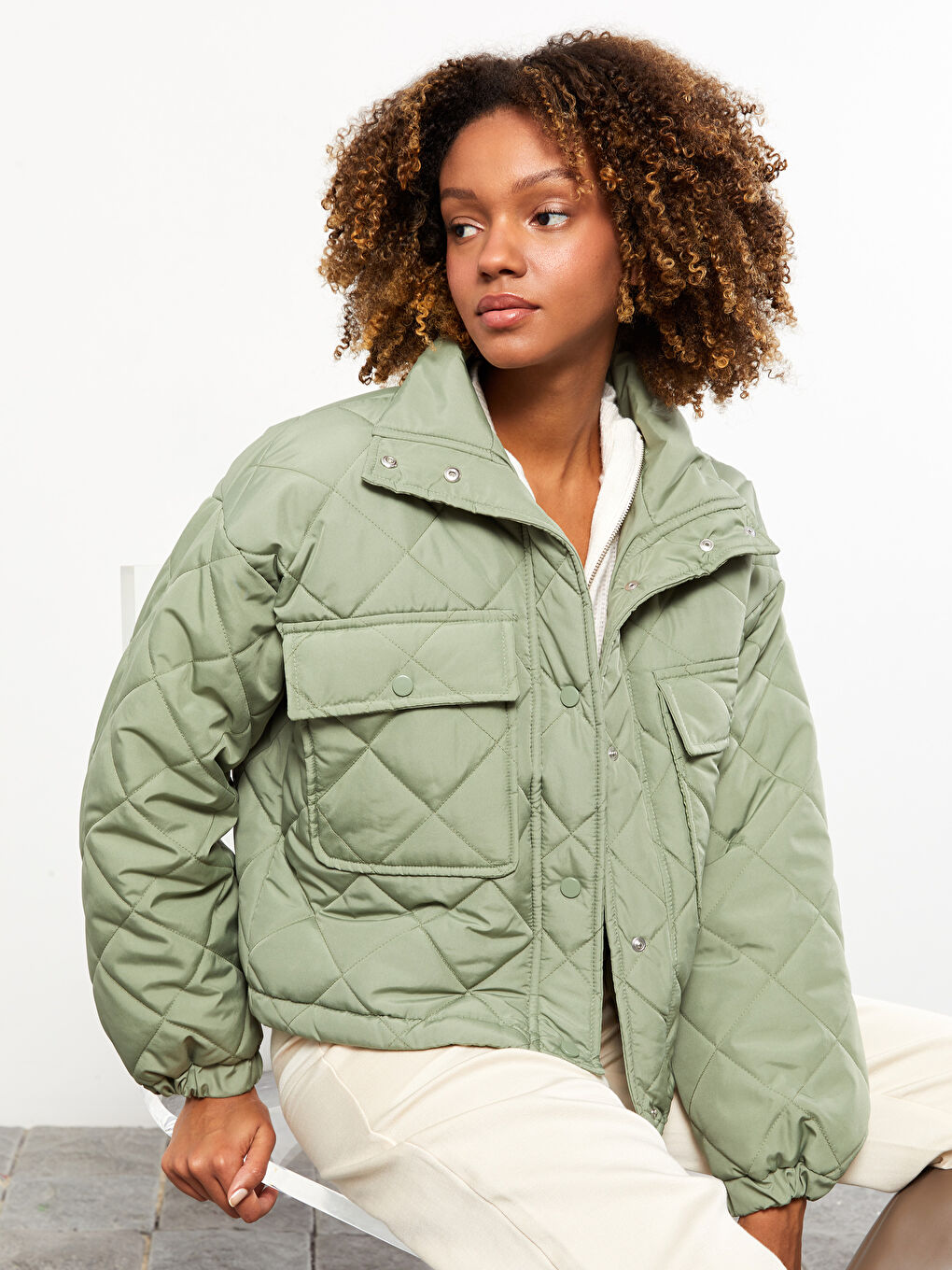 Turtle Neck Quilted Long Sleeve Women's Puffer -S30410Z8-SMG