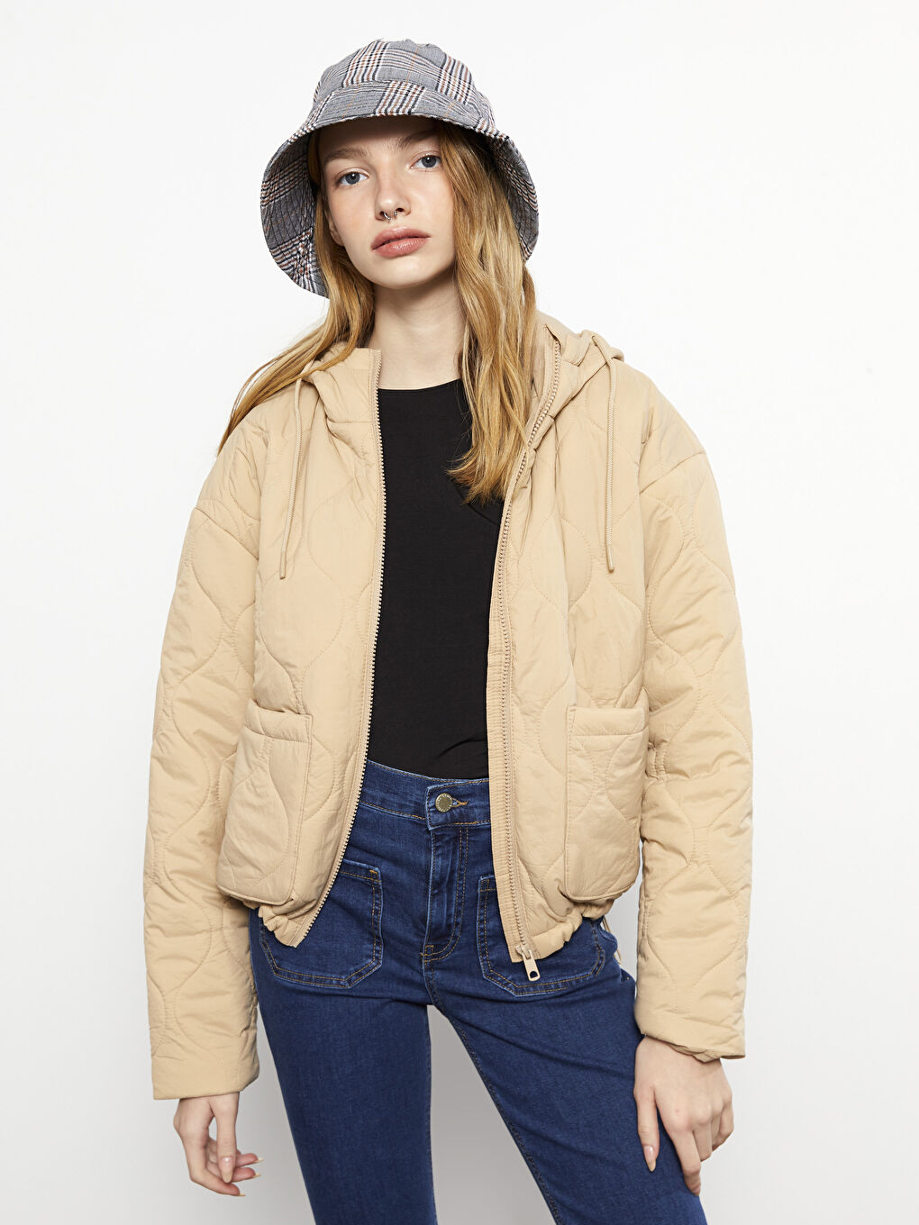 Women's Hooded Self-Patterned Long Sleeve Down Coat -S30411Z8-SHH