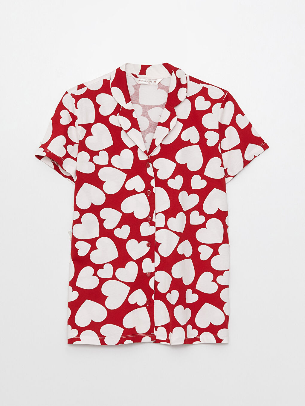 Kırmızı Gömlek Yaka Desenli Kısa Kollu Kadın Pijama Takımı-6