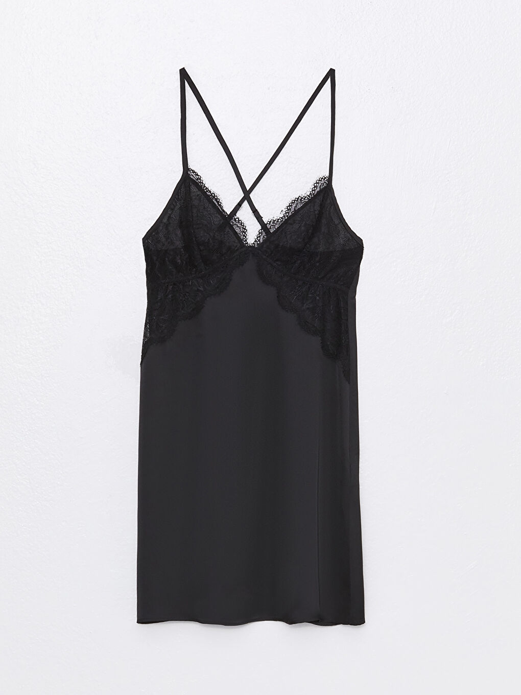 V-Neck Lace Detailed Strappy Satin Women's Fancy Nightdress -S30433Z8-CVL