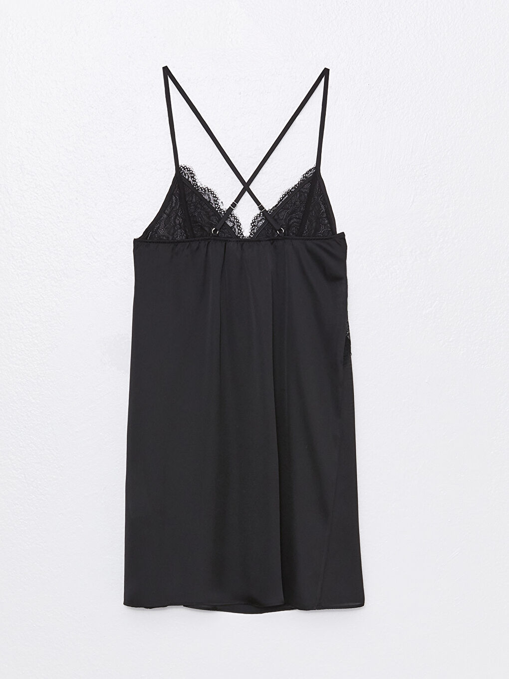 V-Neck Lace Detailed Strappy Satin Women's Fancy Nightdress -S30433Z8-CVL