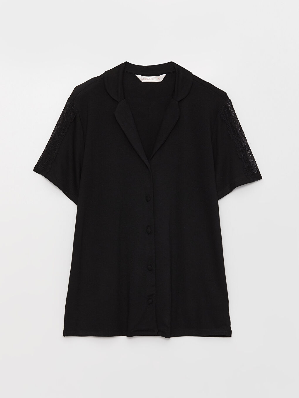 Siyah Gömlek Yaka Dantel Detaylı Kadın Pijama Takımı-6