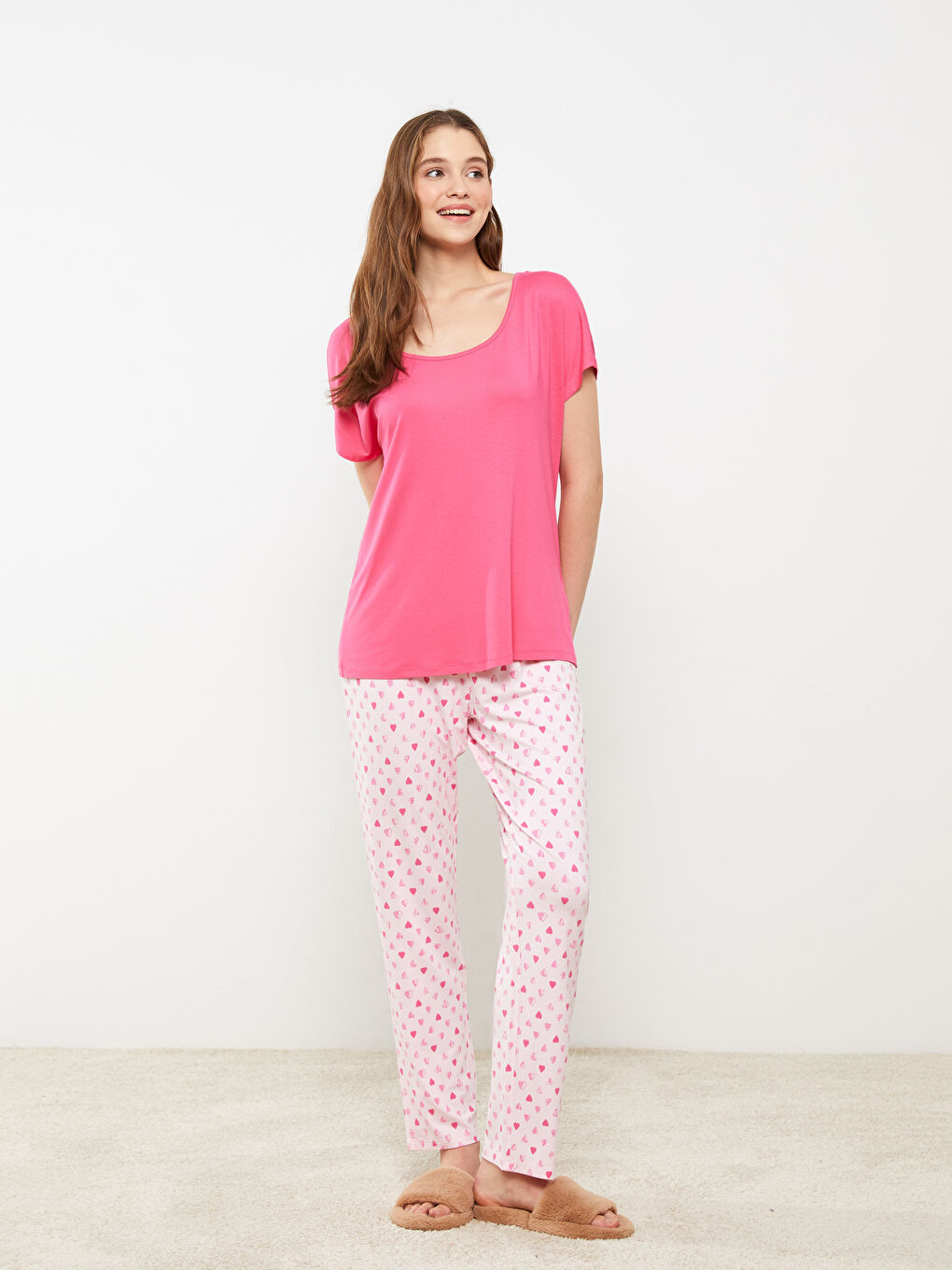 U Neck Patterned Short Sleeve Women's Pajamas Set -S30437Z8-LSZ