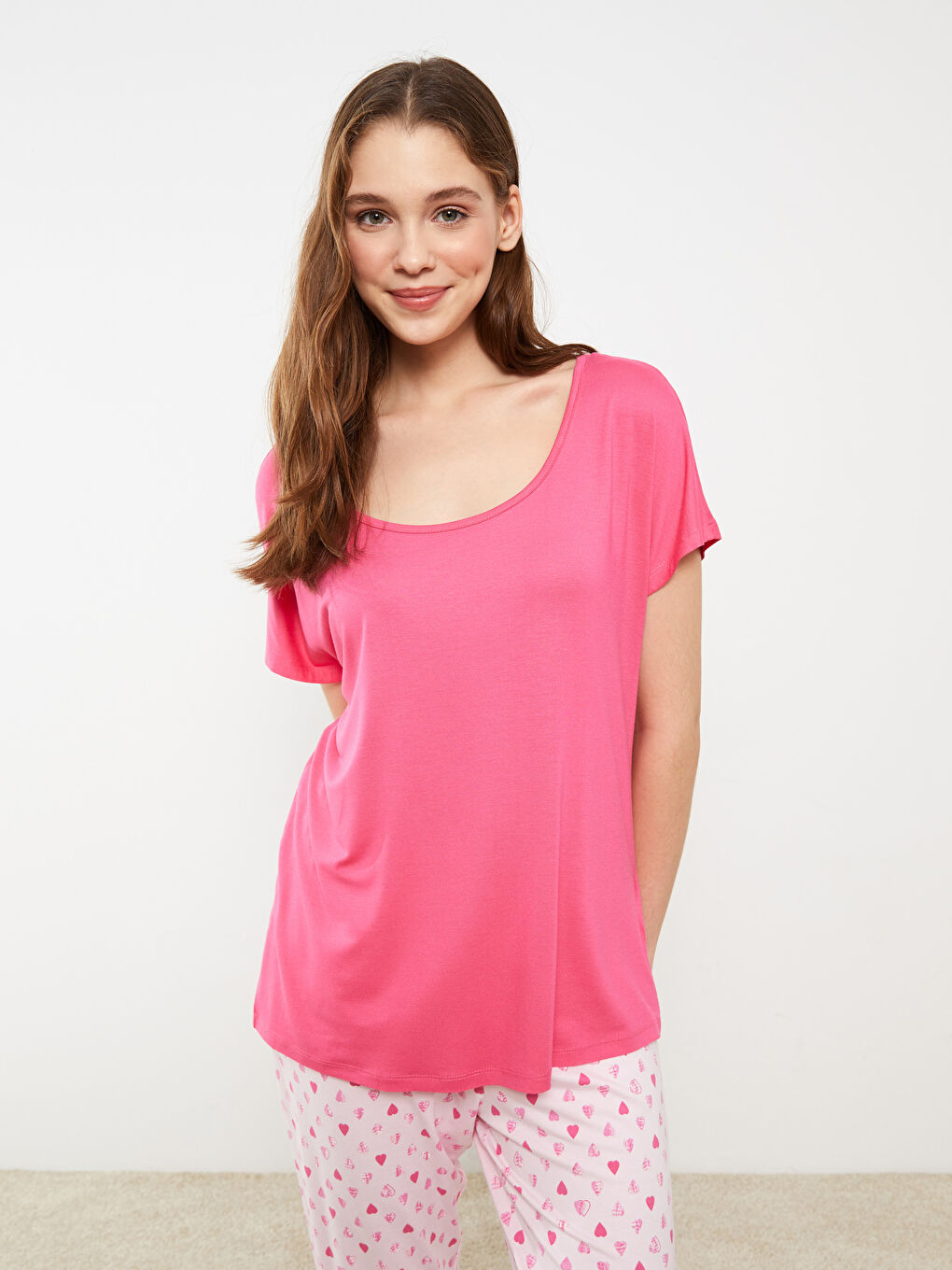 U Neck Patterned Short Sleeve Women's Pajamas Set -S30437Z8-LSZ