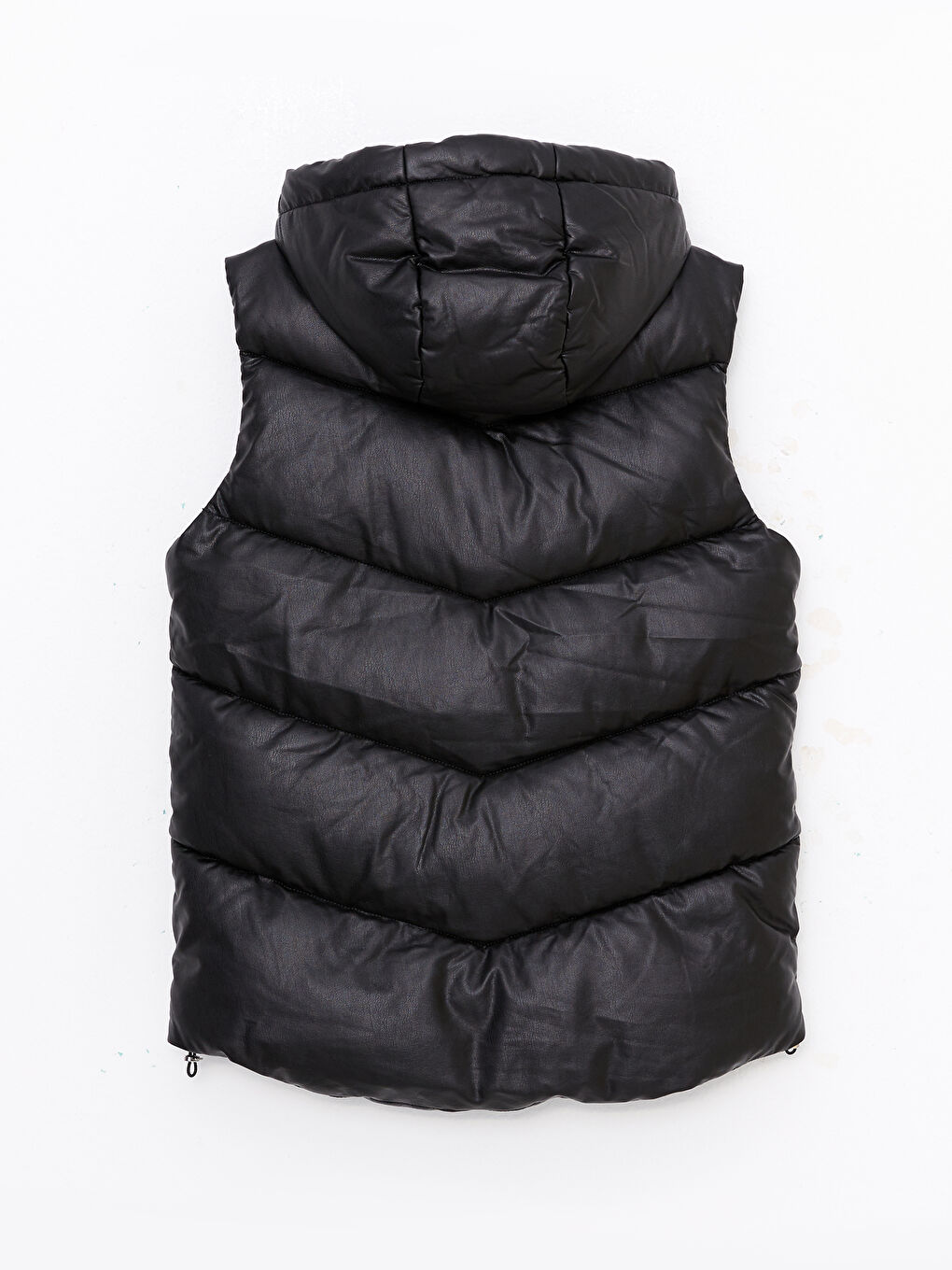 әйелдерге арналған капюшонды өрнексіз жасанды былғары пуховик жилет-7