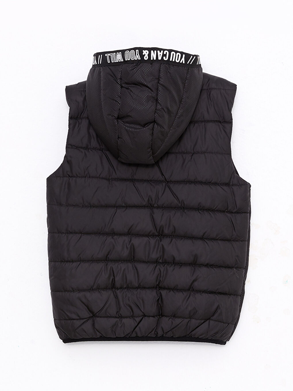 Siyah Kapüşonlu Baskılı Erkek Çocuk Şişme Yelek-1