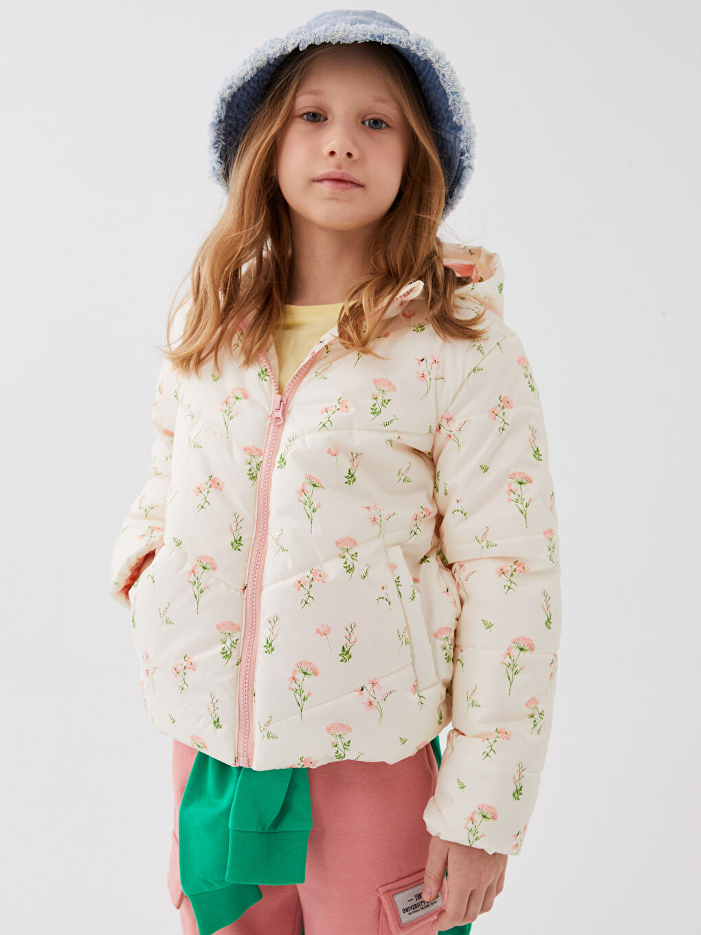 Geacă Matlasată Imprimată cu Glugă pentru Fete-1