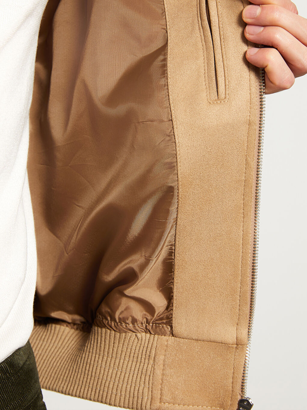 Bej Standart Kalıp Kolej Yaka Erkek Bomber Ceket-2