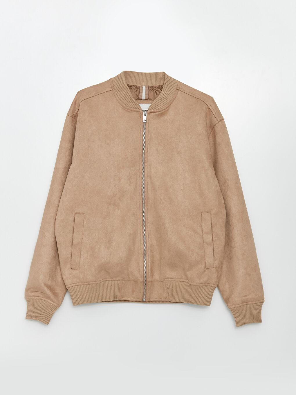 Bej Standart Kalıp Kolej Yaka Erkek Bomber Ceket-5