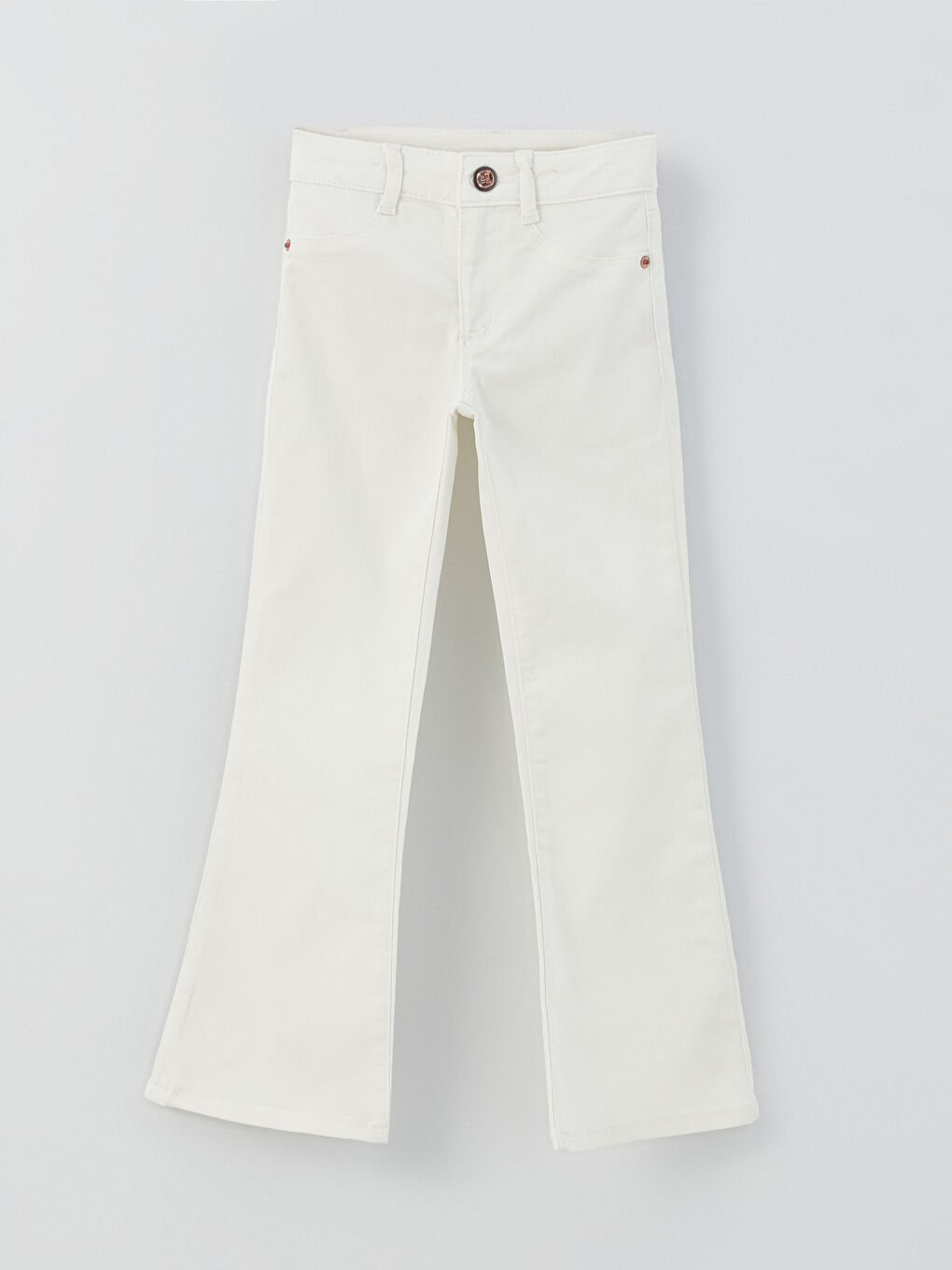 Beyaz Basic İspanyol Paça Kız Çocuk Jean Pantolon