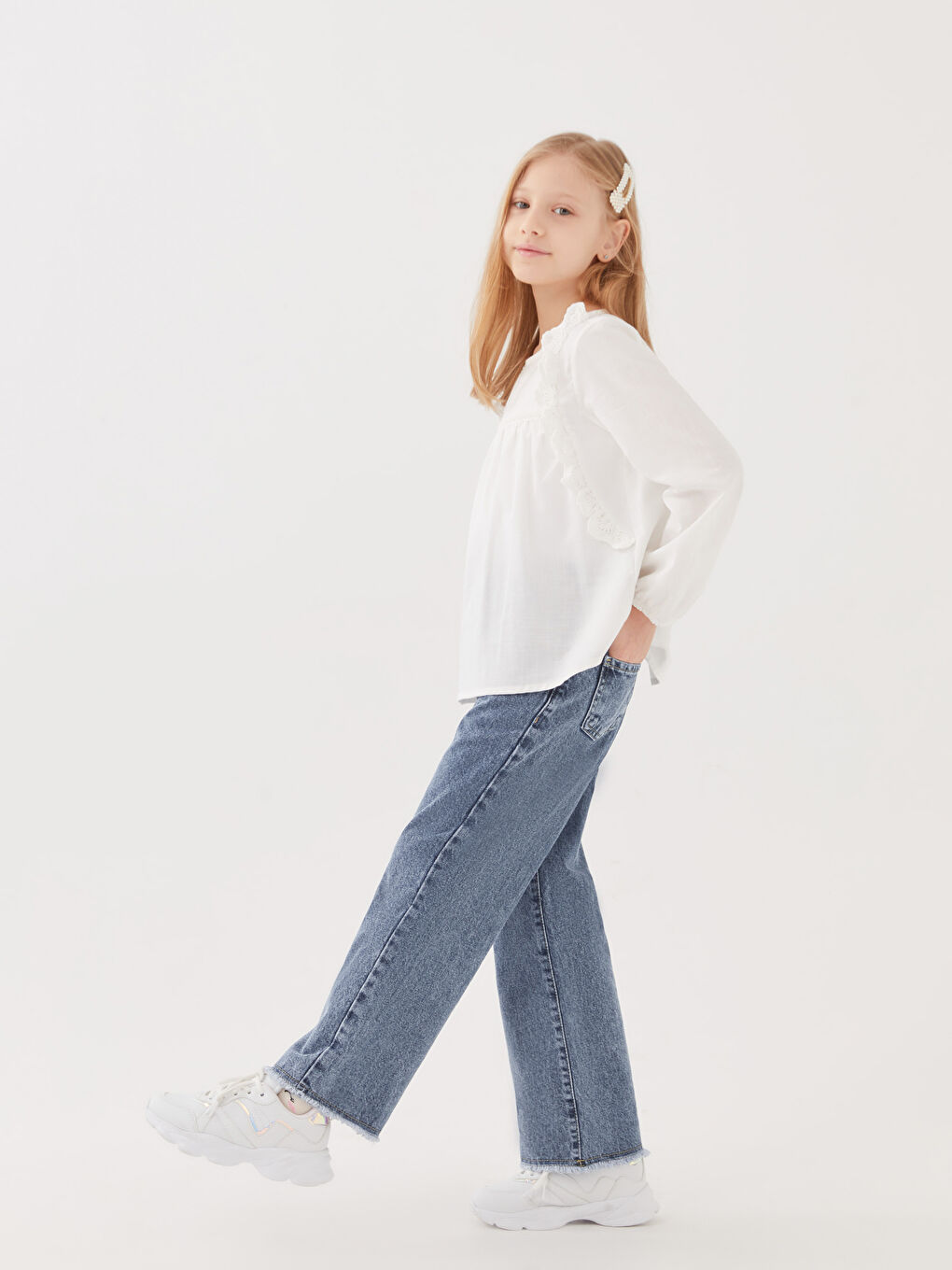 LCW Kids Basic Wide Leg Girls' Trousers -S30547Z4-SHK