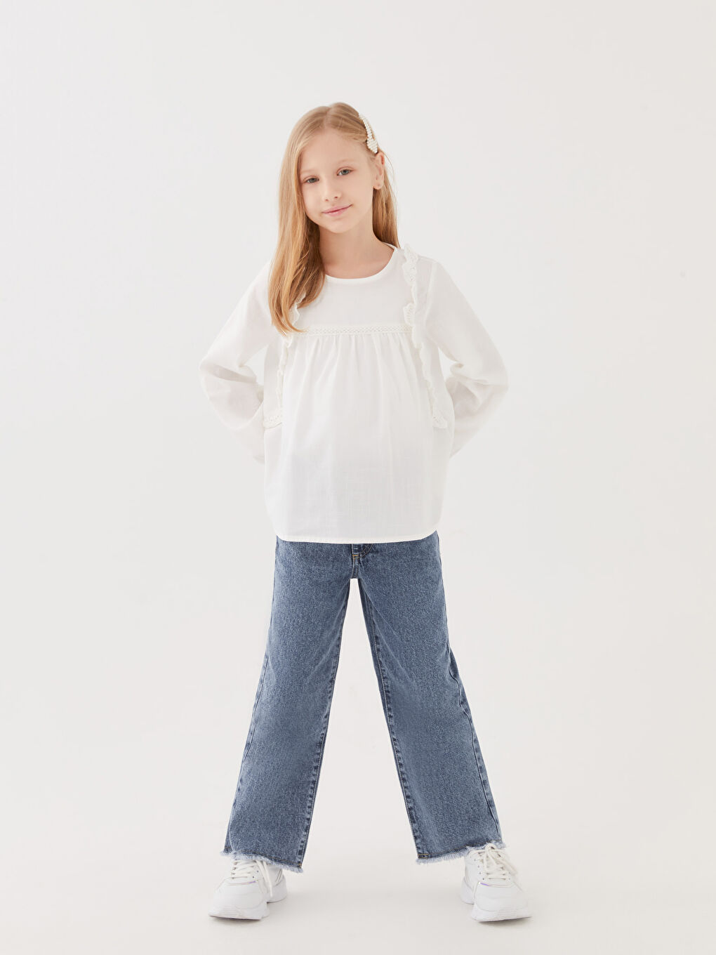 LCW Kids Basic Wide Leg Girls' Trousers -S30547Z4-SHK
