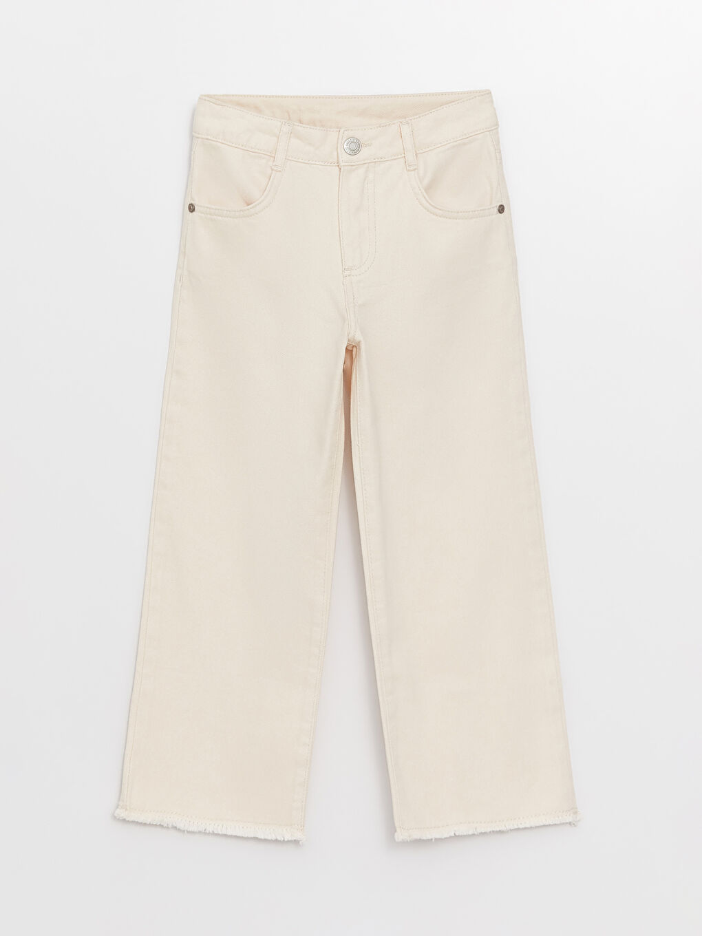 Ekru Basic Geniş Paça Gabardin Kız Çocuk Pantolon