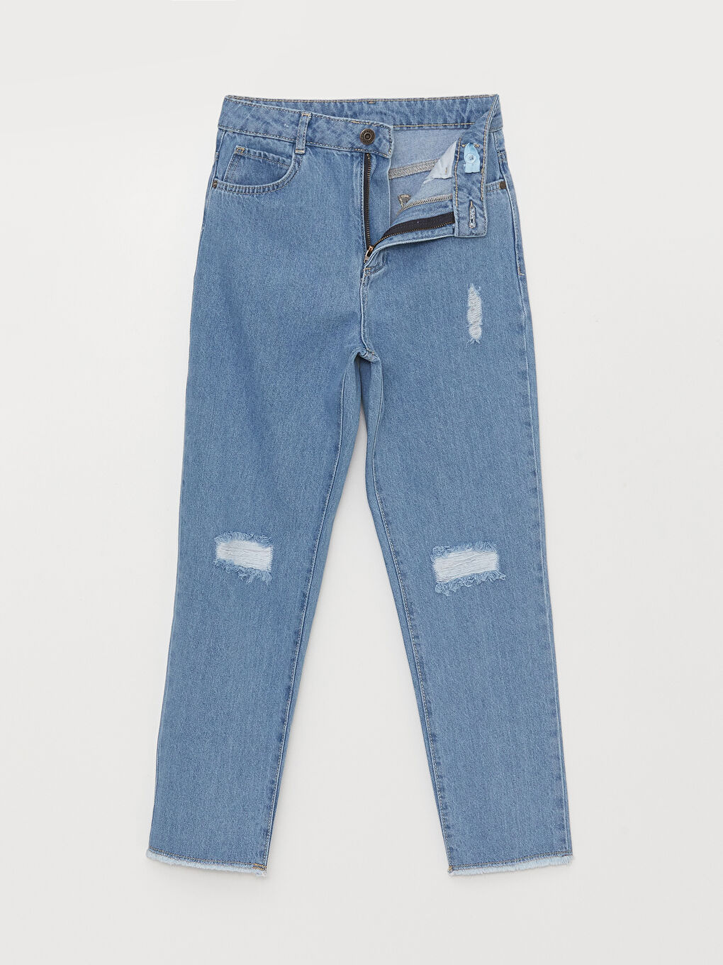 İndigo Yırtık Detaylı Kız Çocuk Jean Pantolon-1