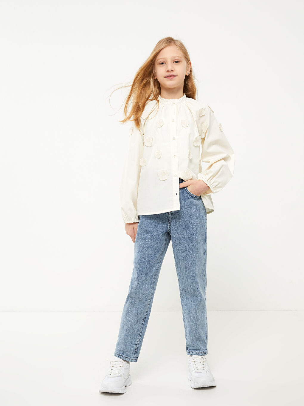 Elasticated Waist Basic Girls' Jeans -S30566Z4-V2T