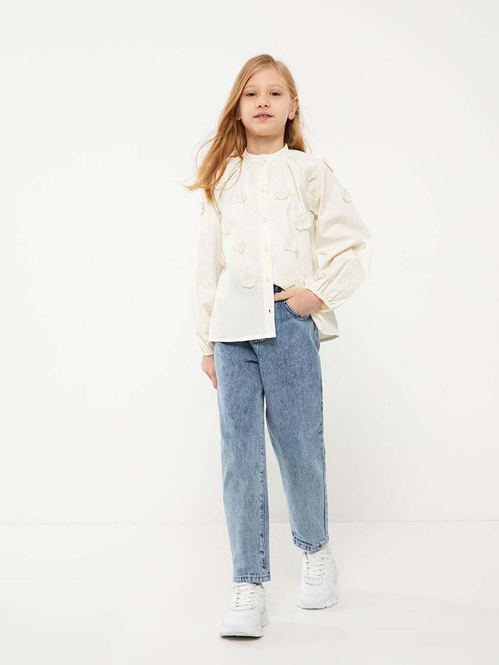 Elasticated Waist Basic Girls' Jeans -S30566Z4-V2T
