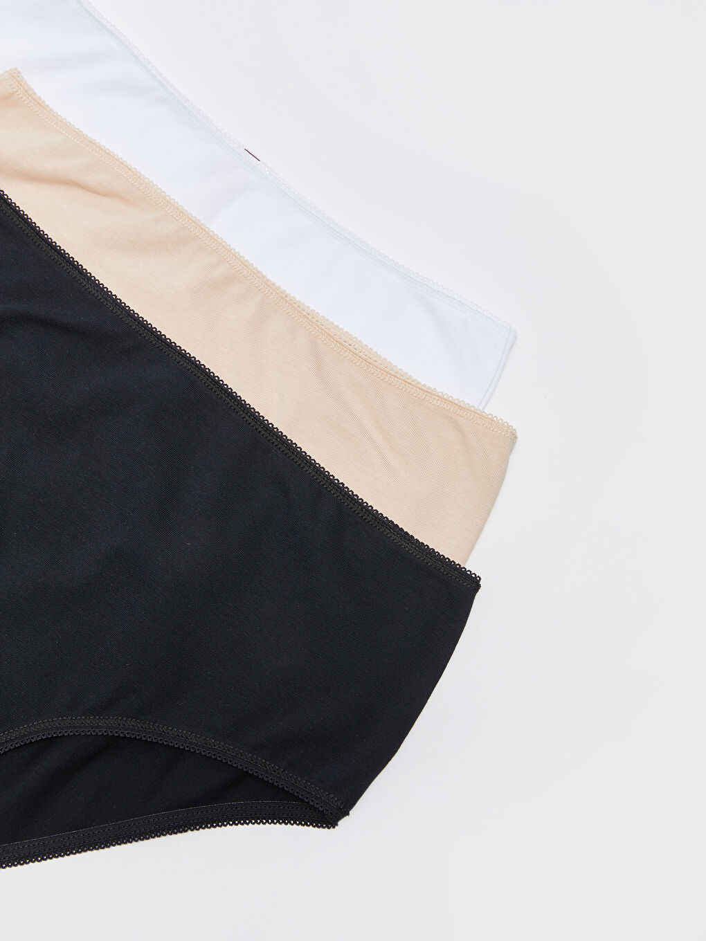 Beyaz Yüksek Bel Düz Külot 3'lü Paket-7