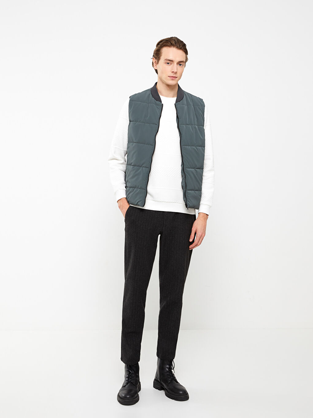 Yeşil Standart Kalıp Kolej Yaka Erkek Yelek-1