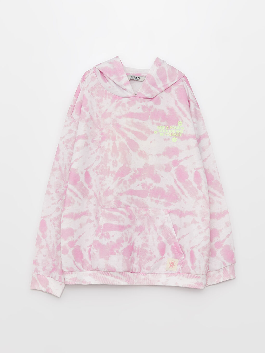 Pembe Kapüşonlu Batik Desenli Uzun Kollu Kız Çocuk Sweatshirt ve Eşofman Altı-1