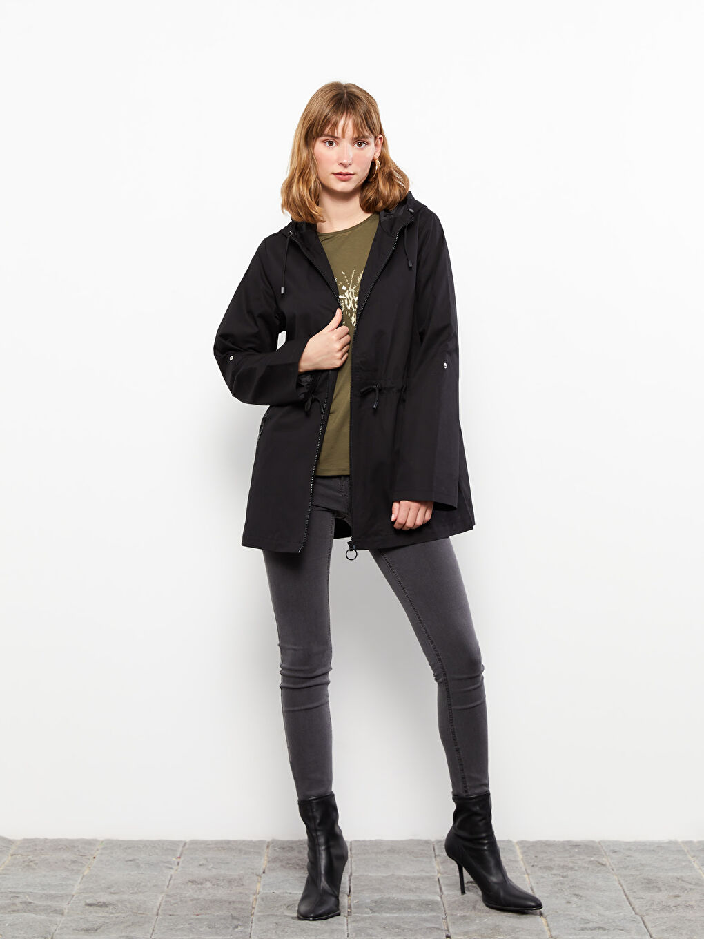 Women's Hooded Plain Coat-2
