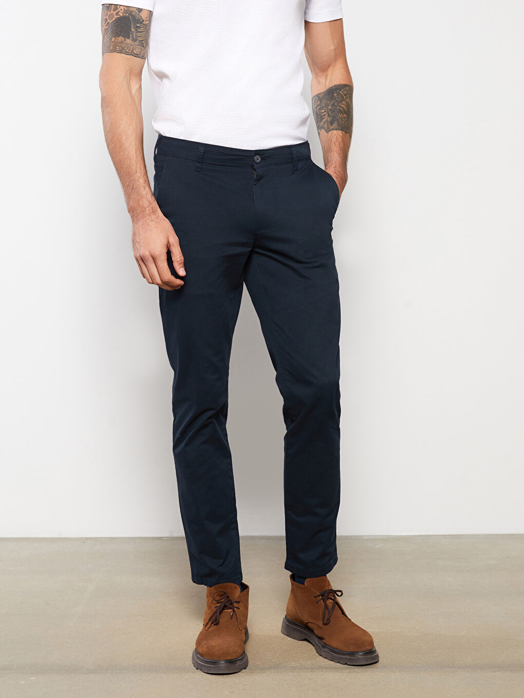 LCWAIKIKI Classic Lacivert Slim Fit Gabardin Erkek Chino Pantolon - 3