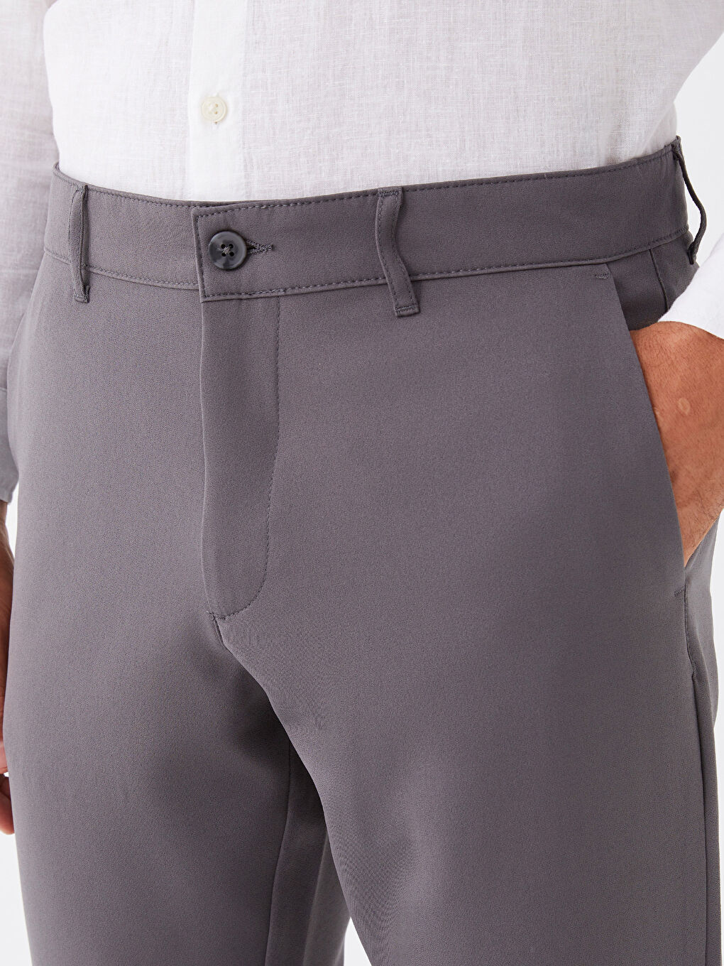 Gri Dar Kalıp Erkek Chino Pantolon-2