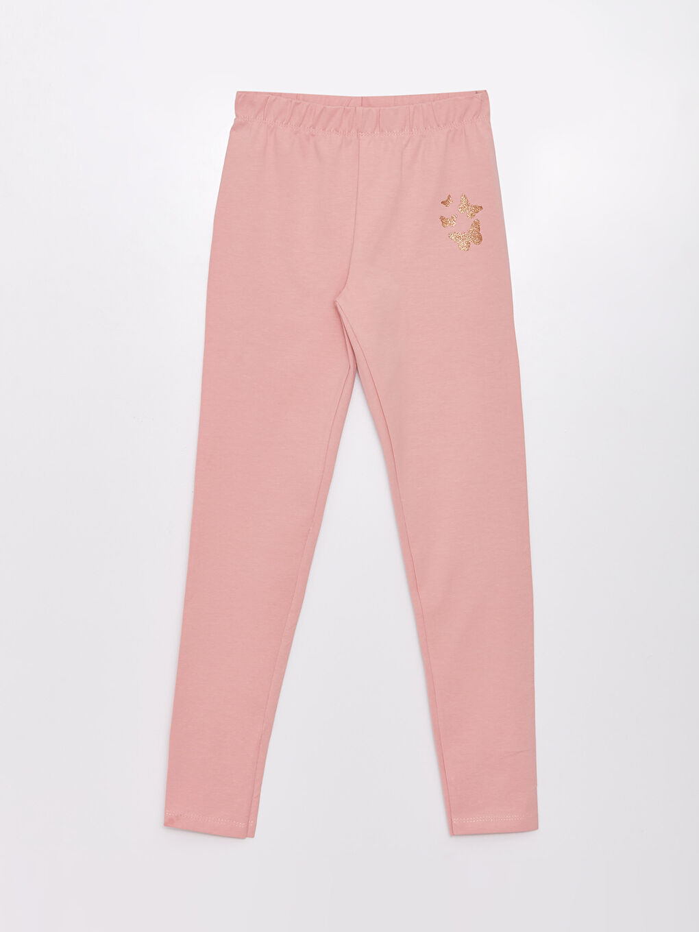 Pembe Beli Lastikli Baskılı Kız Çocuk Tayt