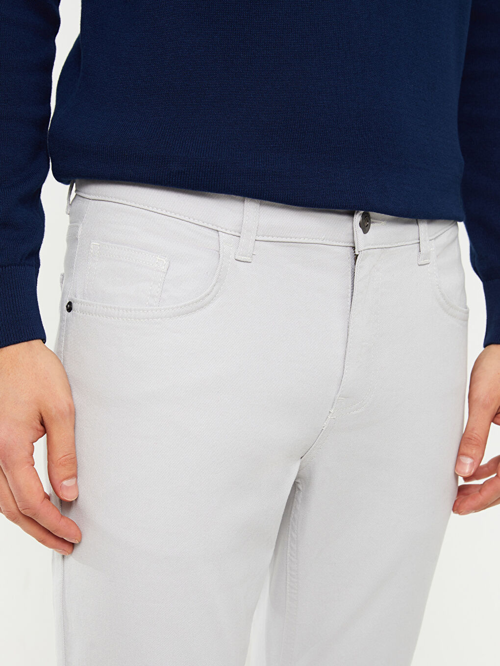 Gri Dar Kalıp Erkek Chino Pantolon-2