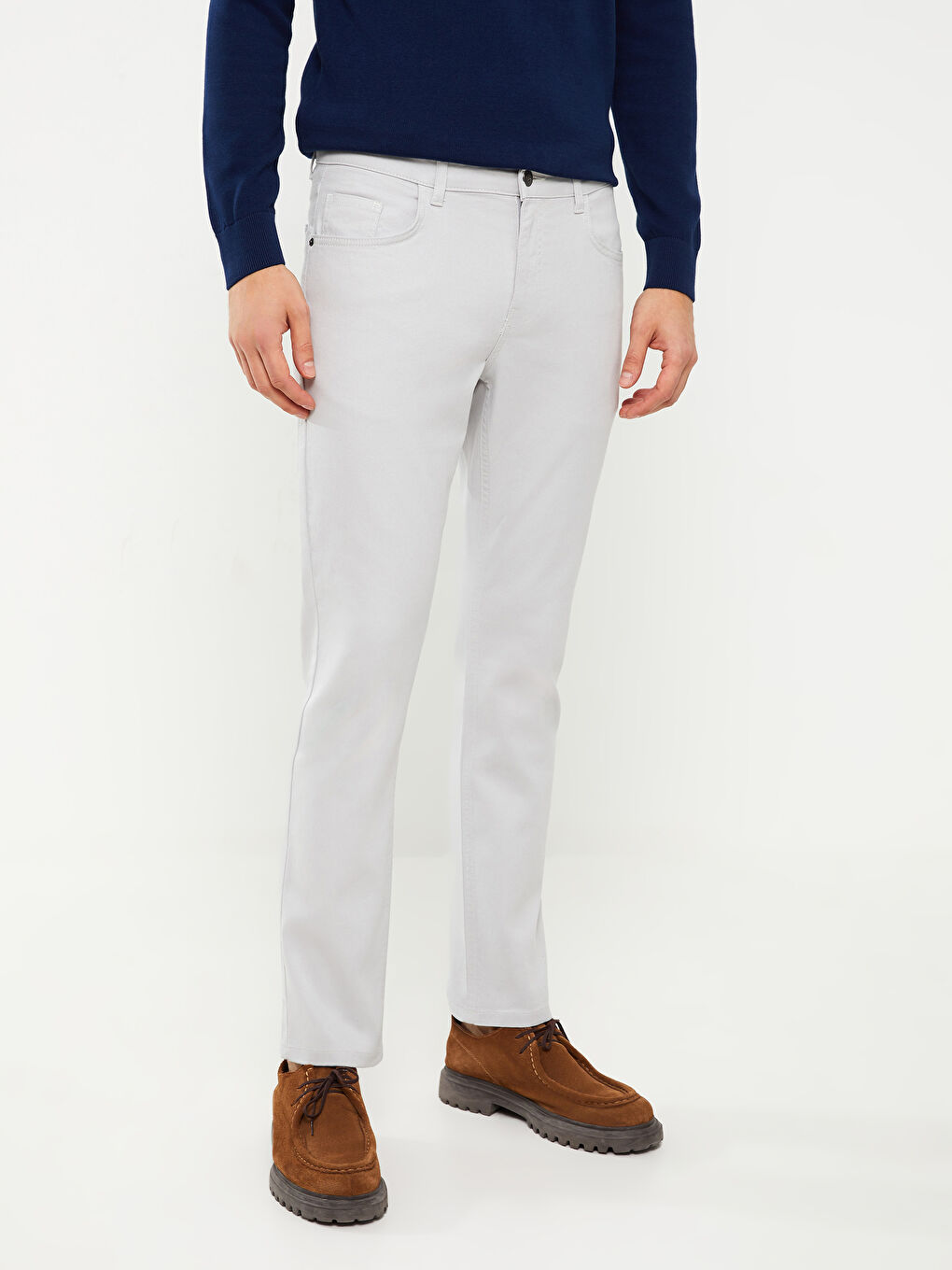 Gri Dar Kalıp Erkek Chino Pantolon-3