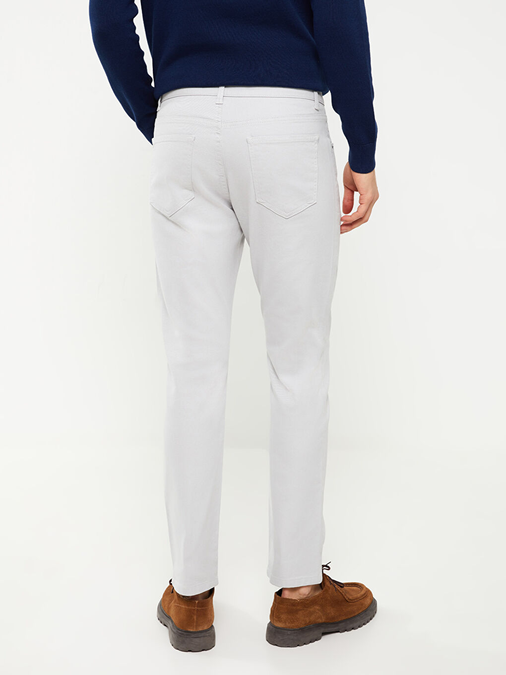 Gri Dar Kalıp Erkek Chino Pantolon-4