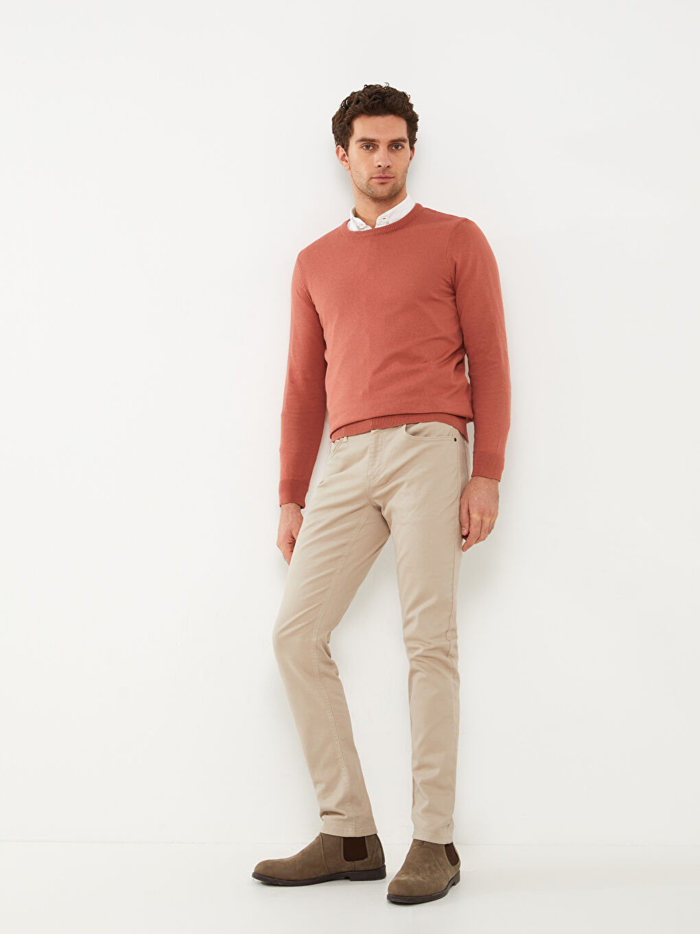 Bej Dar Kalıp Erkek Chino Pantolon