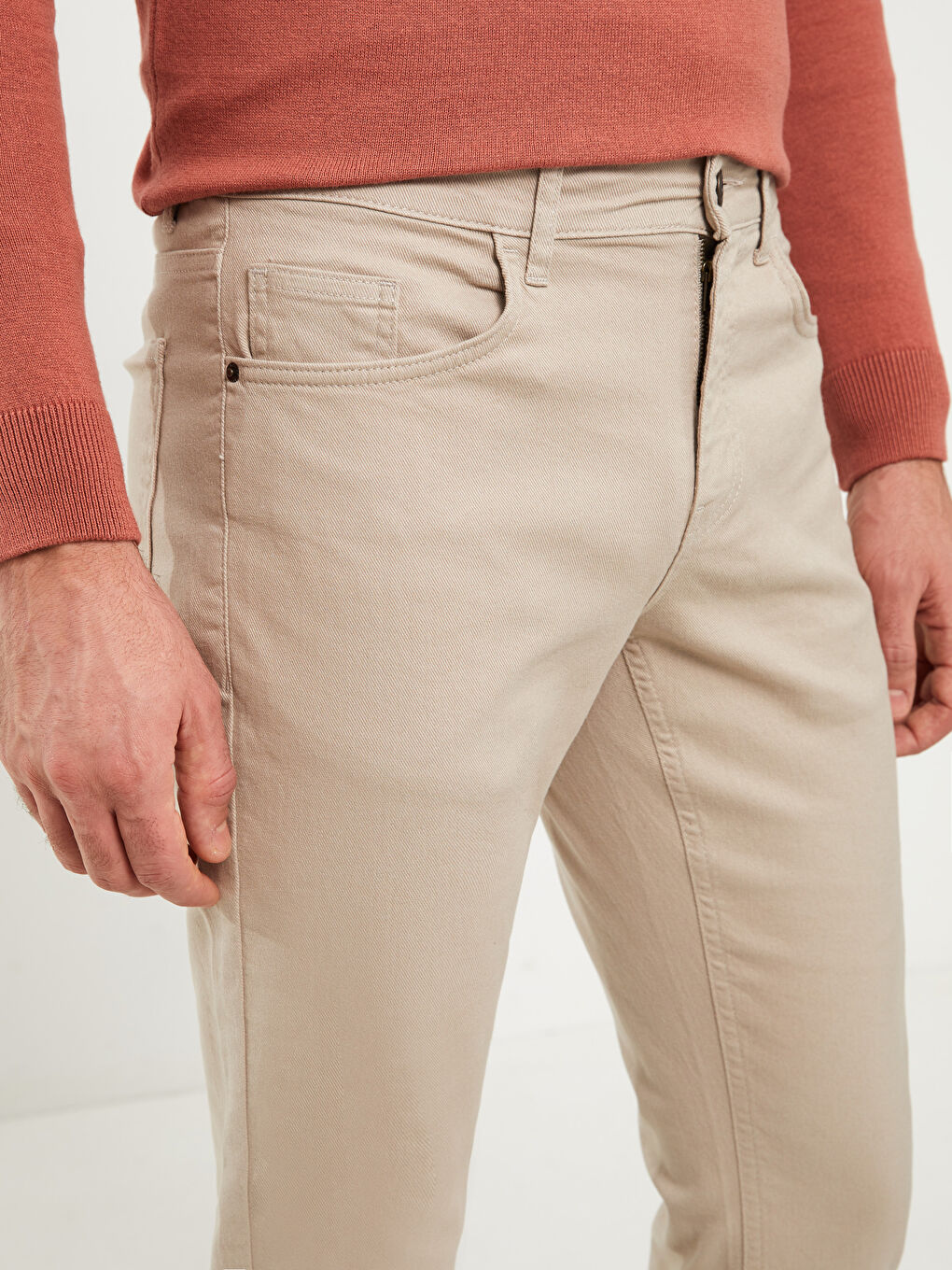 Bej Dar Kalıp Erkek Chino Pantolon-1