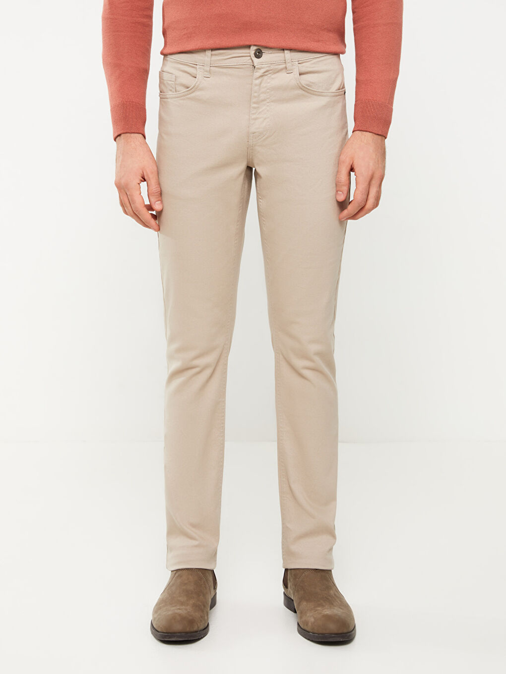 Bej Dar Kalıp Erkek Chino Pantolon-2