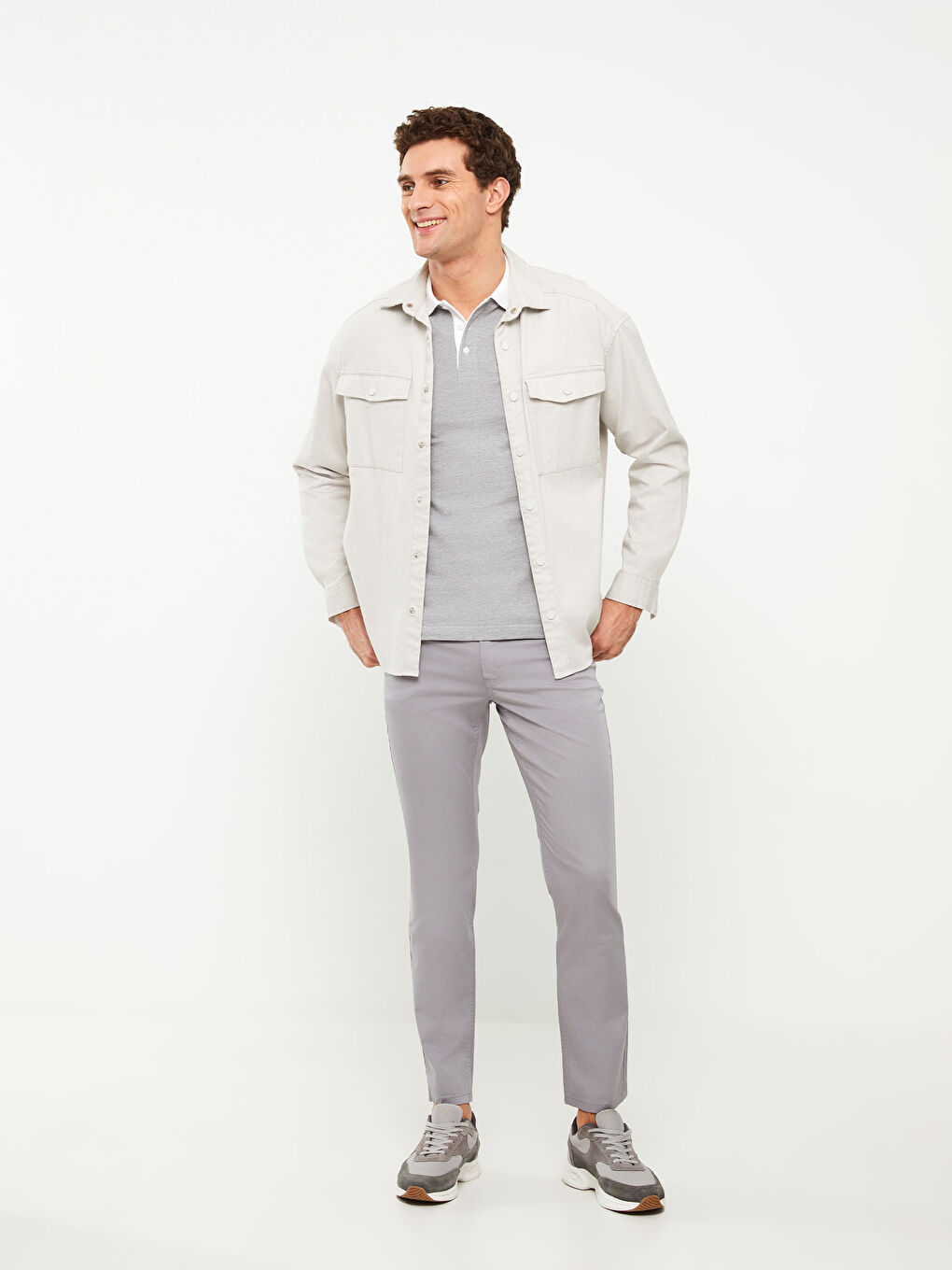 Gri Dar Kalıp Erkek Chino Pantolon