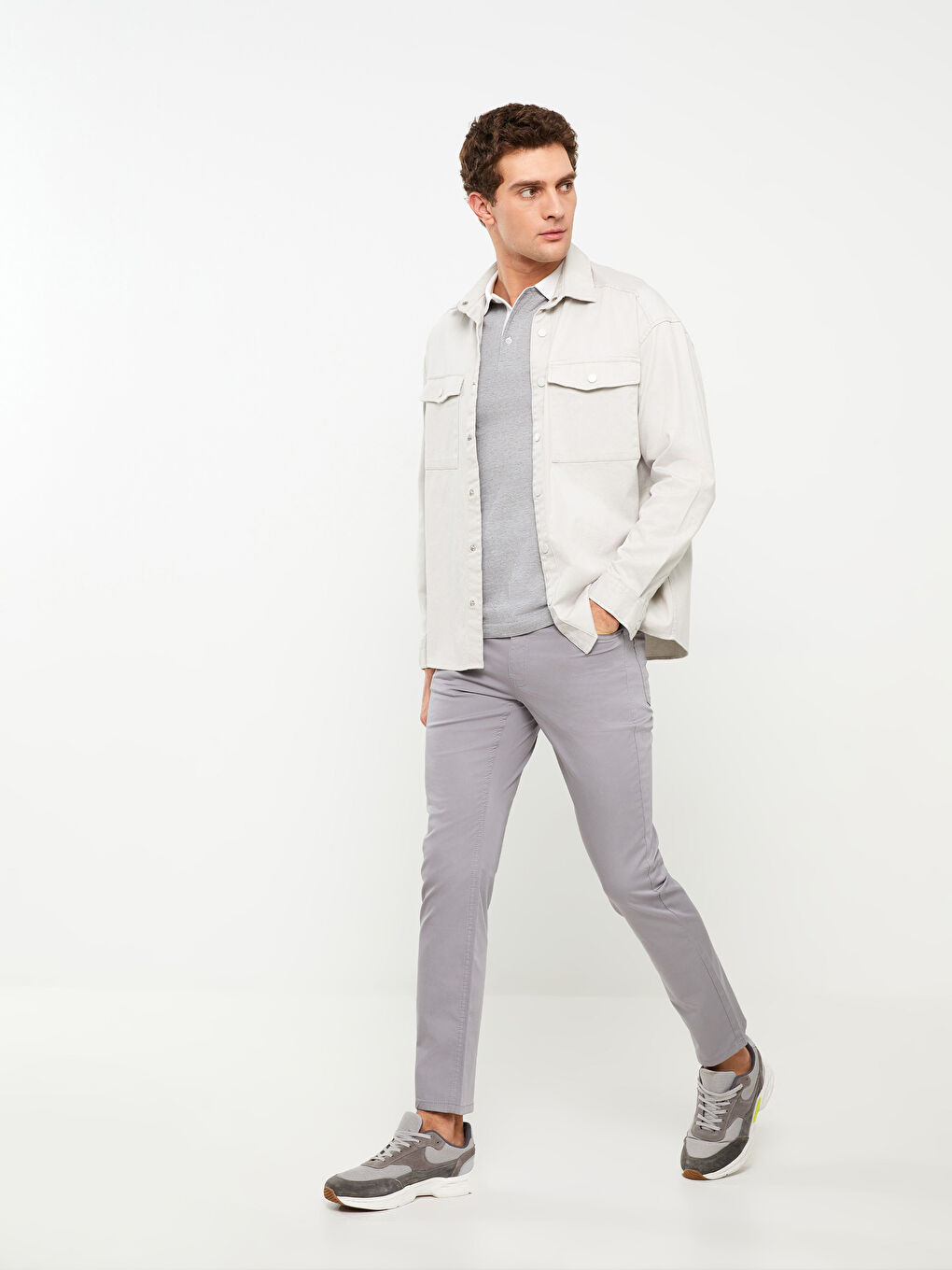 Gri Dar Kalıp Erkek Chino Pantolon-1