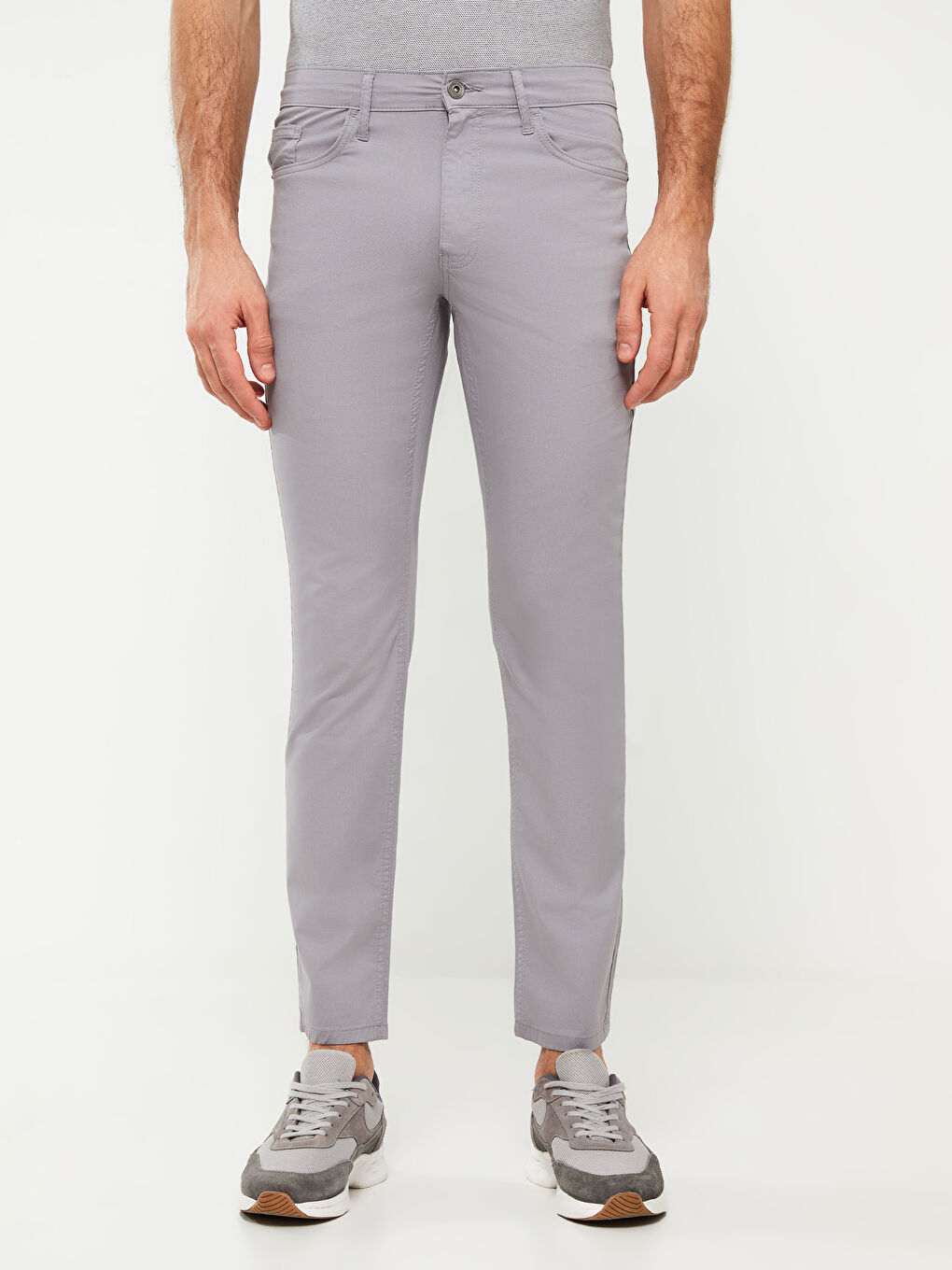 Gri Dar Kalıp Erkek Chino Pantolon-3