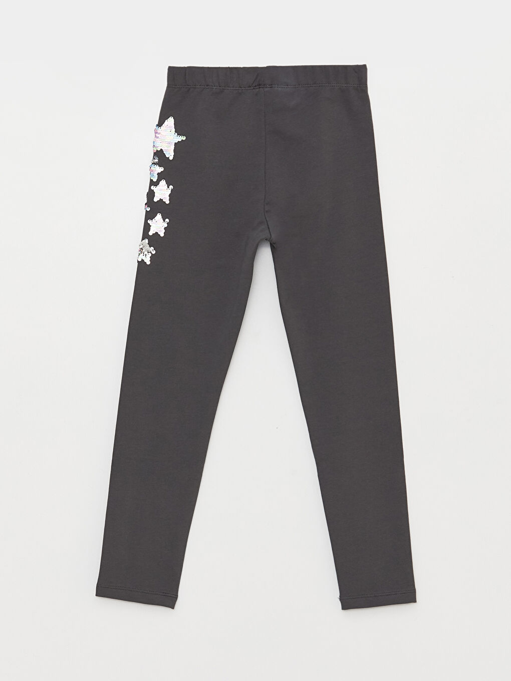 Gri Beli Lastikli Pul İşlemeli Pamuklu Kız Çocuk Uzun Tayt-1