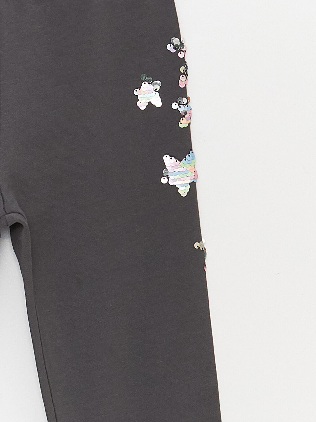 Gri Beli Lastikli Pul İşlemeli Pamuklu Kız Çocuk Uzun Tayt-2