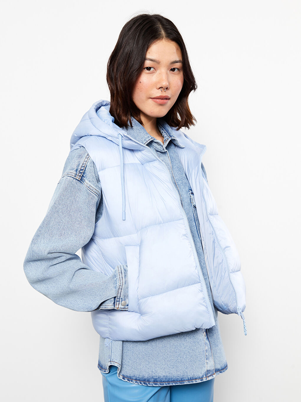 Women's Hooded Plain Puffer Gilet-1