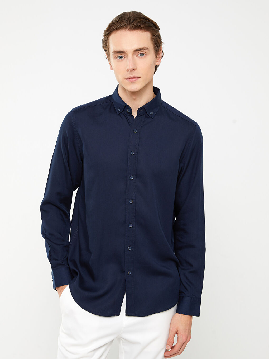 Lacivert Regular Fit Uzun Kollu Erkek Gömlek