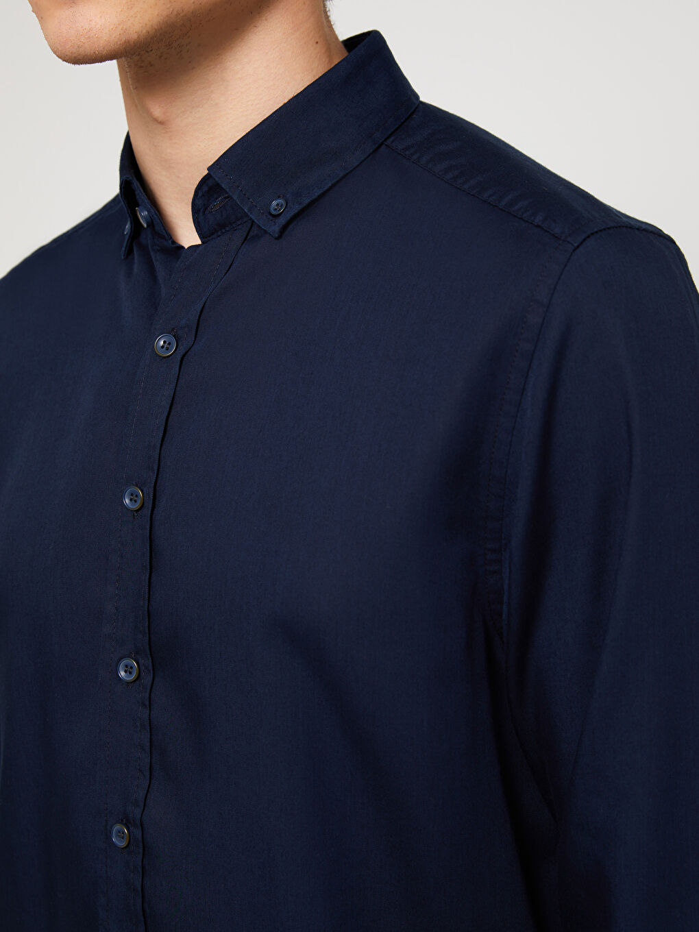 Lacivert Regular Fit Uzun Kollu Erkek Gömlek-3