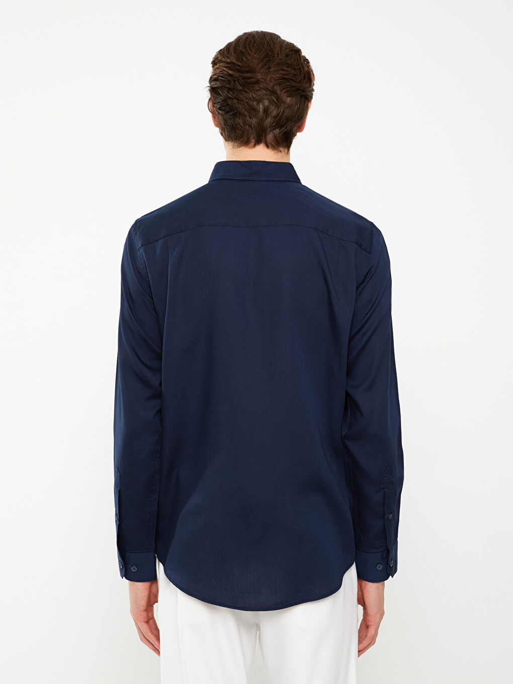 Lacivert Regular Fit Uzun Kollu Erkek Gömlek-4