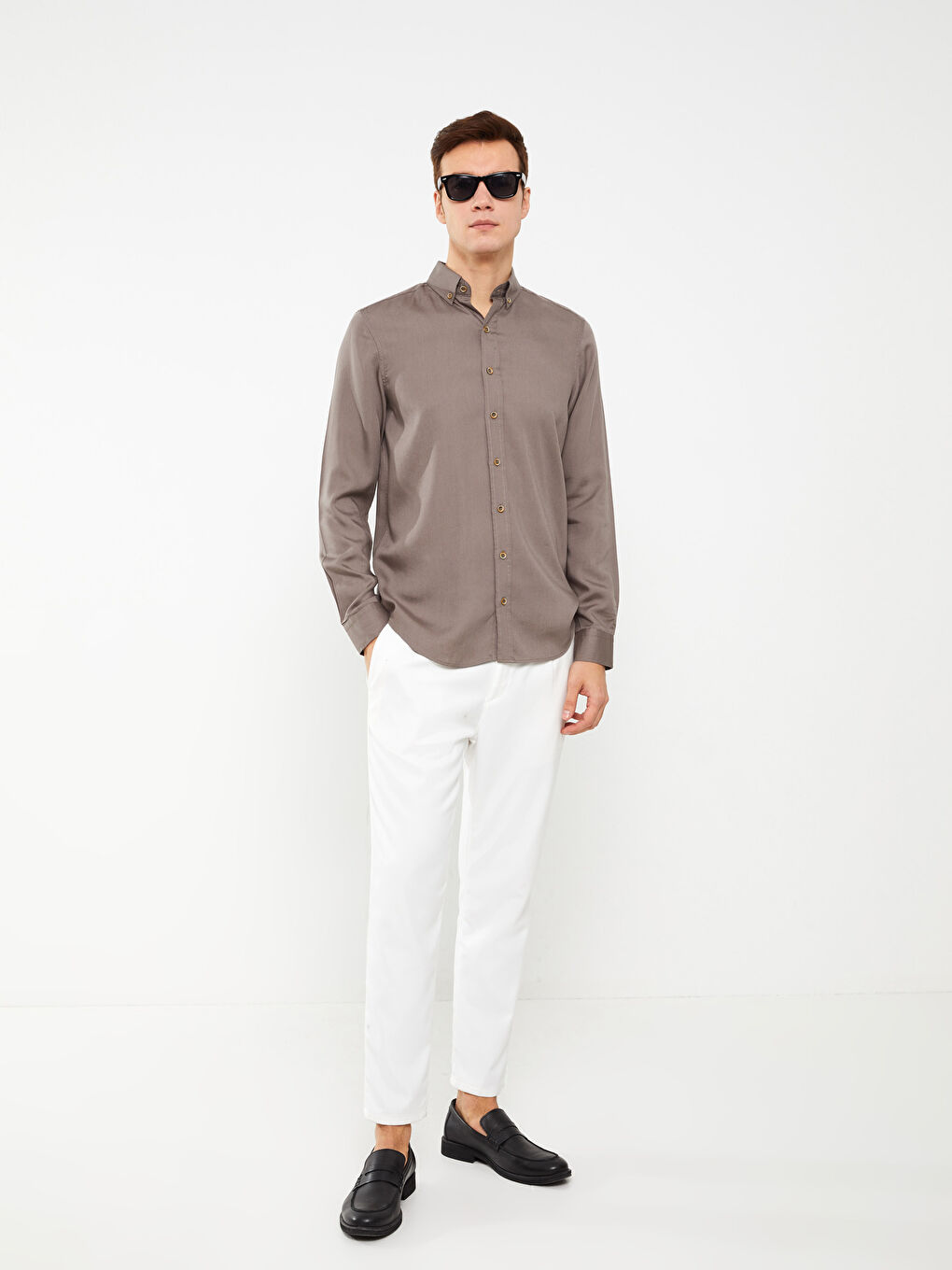 Kahverengi Regular Fit Uzun Kollu Erkek Gömlek-2