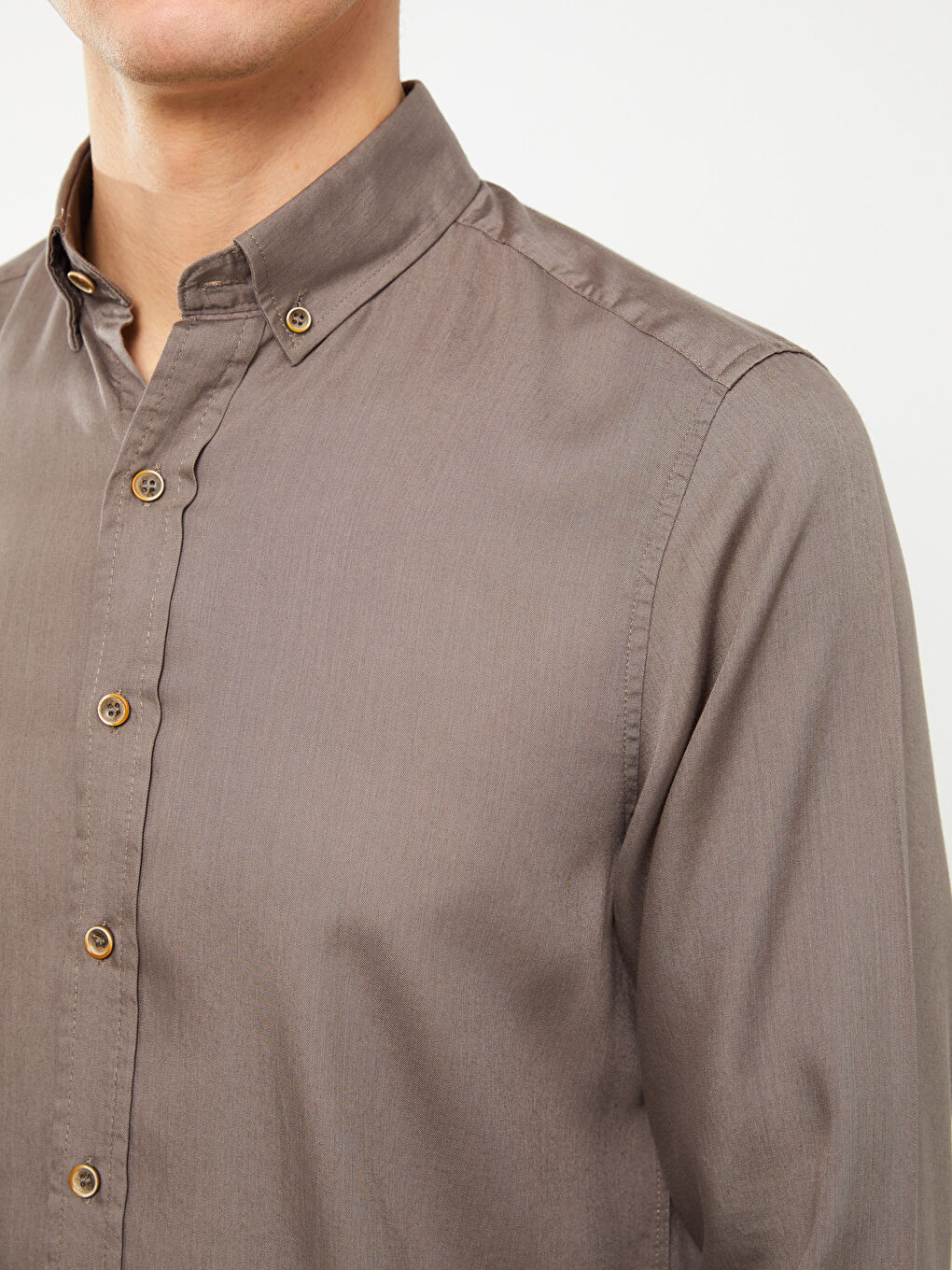 Kahverengi Regular Fit Uzun Kollu Erkek Gömlek-3